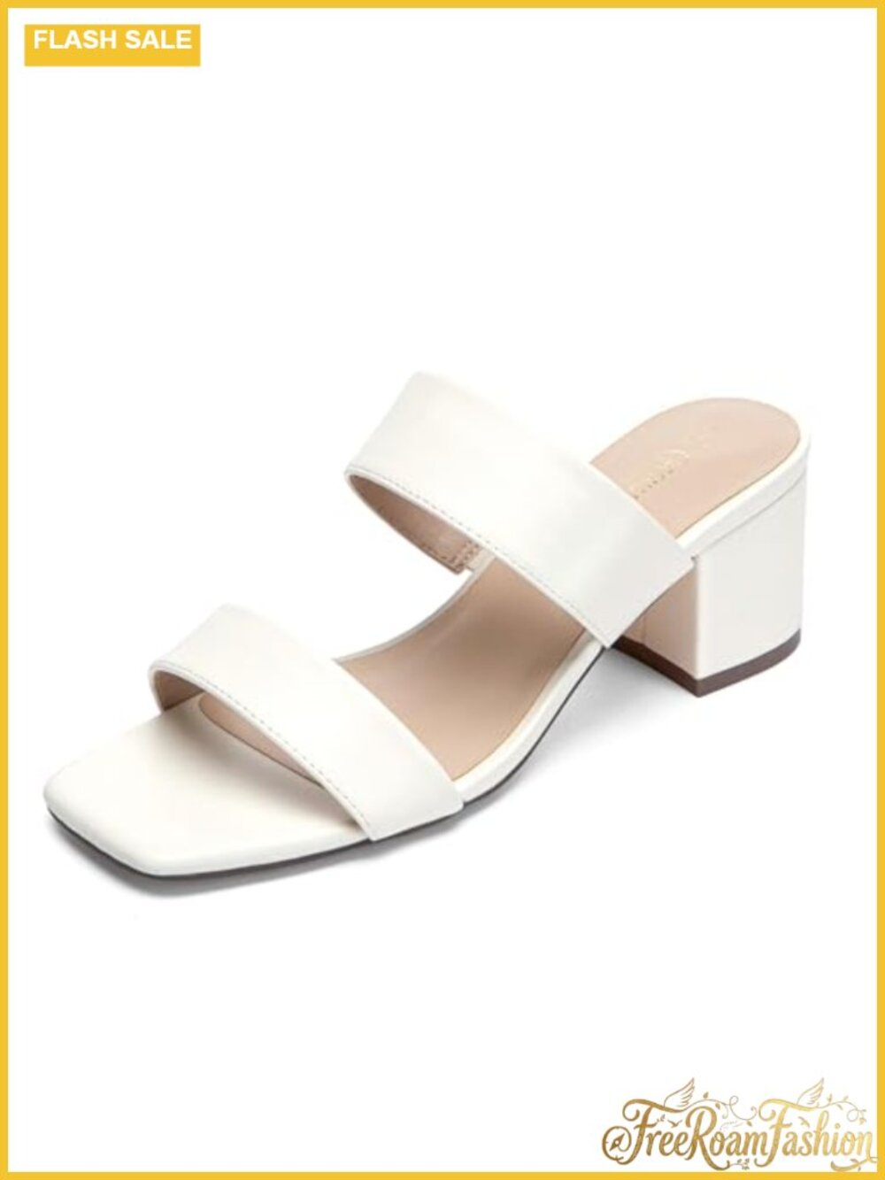 Women's Two Strap Heeled Sandals Square Toe 2 Inch Low Chunky Block Heels